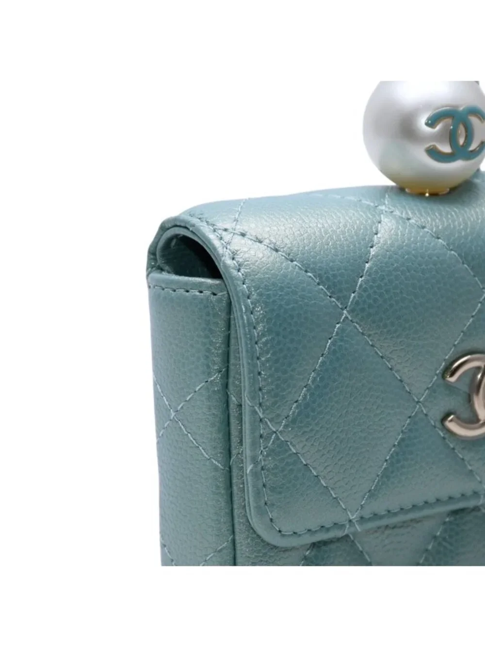 Chanel Quilted Chain Flap Coin Purse CC Logo Caviar Leather